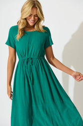 Teal Linen Blend Midi Dress by Mary